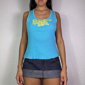 Y2k BLUE AND GREEN RIBBED TANK TOP